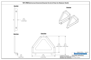 Dimensional Drawings preview for Universal Grommet Bracket 3in (H) 2-Pack for Modular Shelf (101-7603)