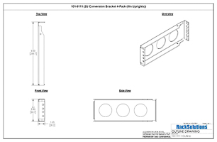 Dimensional Drawings preview for 2U Conversion Bracket 4-Pack (6in Uprights) (101-9111)