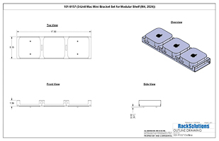 Dimensional Drawings preview for 3-Unit Mac Mini Bracket Set (M4, 2024) (101-9157)