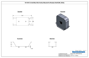 Dimensional Drawings preview for 1-Unit Mac Mini Vertical Bracket (M4, 2024) (101-9161)
