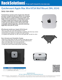 Data Sheet preview for Quickmount Apple Mac Mini VESA Wall Mount (M4, 2024) (104-9158)