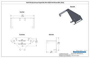 Dimensional Drawings preview for Quickmount Apple Mac Mini VESA Wall Mount (M4, 2024) (104-9158)