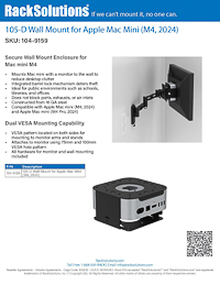 Data Sheet preview for 105-D Wall Mount for Apple Mac Mini (M4, 2024) (104-9159)