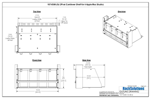Dimensional Drawings preview for 5U 2Post Cantilever Shelf for 4 Apple Mac Studio (107-8580)