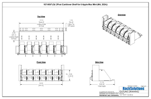 Dimensional Drawings preview for 3U 2Post Cantilever Shelf for 6 Apple Mac Mini (M4, 2024) (107-9097)