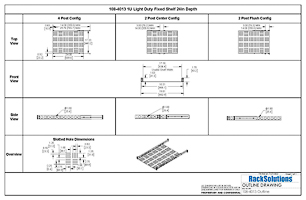 Dimensional Drawings preview for 1U Light Duty Fixed Shelf 24in Depth (108-4013)