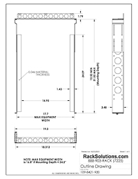 Dimensional Drawings preview for 2U Wide Equipment Universal Rail 24in Depth with Wirebar (109-8421)