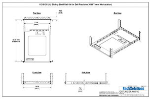 Dimensional Drawings preview for 1U Sliding Shelf Rail Kit for Dell Precision 3680 Tower Workstation (112-9128)