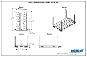 Dimensional Drawings preview for 2U HyperShelf for 10 Apple Mac Mini (M4, 2024) (115-9156)