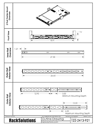 2 Post Mounting Dimensional Drawings preview for 1U Raven 100-A Rail for HPE (122-2413)