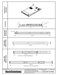 4 Post Mounting Dimensional Drawings preview for 1U Raven 100-A Rail for HPE (122-2413)