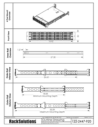 4 Post Mounting Dimensional Drawings preview for 2U Raven 105-A Rail for HPE (122-2447)