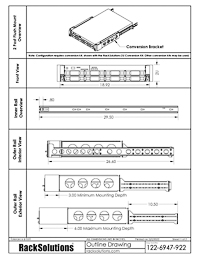 2 Post Flush Mounting Dimensional Drawings preview for 2U Cobra 125-A Rail for Dell (122-6947)
