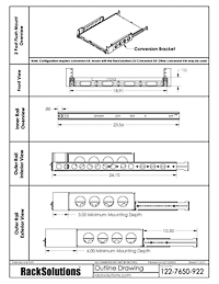 2 Post Flush Mounting Dimensional Drawings preview for 1U Cobra 155-A Dry Slide Rail for Dell (122-7650)