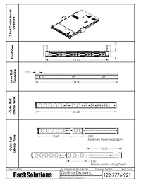 2 Post Center Mounting Dimensional Drawings preview for 1U Raven 165-A Dry Slide Rail for HPE Standard Installation Depth (122-7776)
