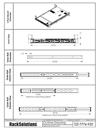 4 Post Mounting Dimensional Drawings preview for 1U Raven 165-A Dry Slide Rail for HPE Standard Installation Depth (122-7776)
