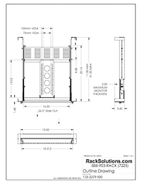 Dimensional Drawings preview for 2U Shallow Sliding Rackmount Monitor Shelf (133-2279)