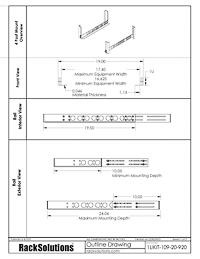 Dimensional Drawings preview for 1U Universal Rail 20in Depth (1UKIT-109-20)