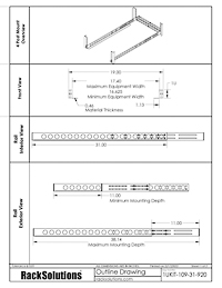 Dimensional Drawings preview for 1U Universal Rail 31in Depth with Wirebar (1UKIT-109-31)