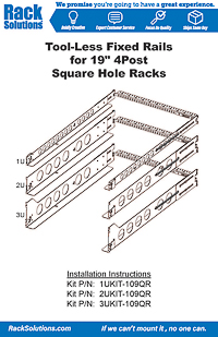 Installation Instructions preview for 1U Tool-less Universal Rail 28in Depth with Tool-less Wirebar (1UKIT-109-QR)