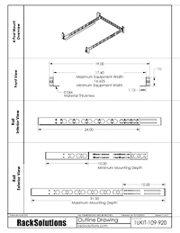 Dimensional Drawings preview for 1U Universal Rail 24in Depth with Wirebar (1UKIT-109)