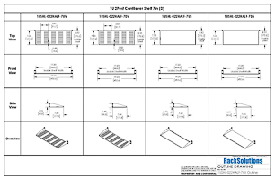 Dimensional Drawings preview for 1U 2Post Solid Cantilever Shelf 7in Depth - Flanged Up (1USHL-022HALF-7US)