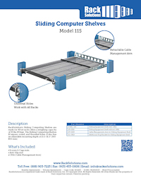 Data Sheet preview for 1U 115 Sliding Equipment Shelf 27in Depth (115-1526)