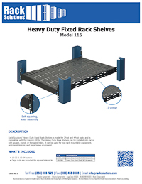 Data Sheet preview for 2U Heavy Duty Fixed Shelf 28in Depth 500lb Capacity (1USHL-116)