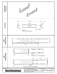 Dimensional Drawings preview for 2U Universal Rail 20in Depth (2UKIT-109-20)