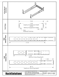 Dimensional Drawings preview for 2U Universal Rail 31in Depth with Wirebar (2UKIT-109-31)