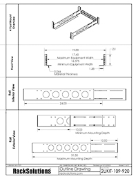 Dimensional Drawings preview for 2U Universal Rail 24in Depth with Wirebar (2UKIT-109)