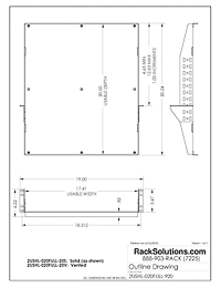Dimensional Drawings preview for 2U 2Post Adjustable Center Mount Shelf 20in Depth (Adjustable Flanges, Solid) (2USHL-020FULL-20S)