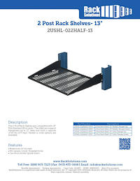 Data Sheet preview for 2U 2Post Cantilever Shelf 13in Depth (Flanged Up, Solid) (2USHL-022HALF-13US)