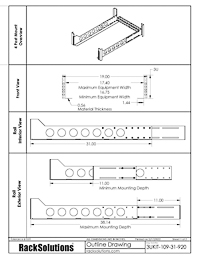 Dimensional Drawings preview for 3U Universal Rail 31in Depth with Wirebar (3UKIT-109-31)
